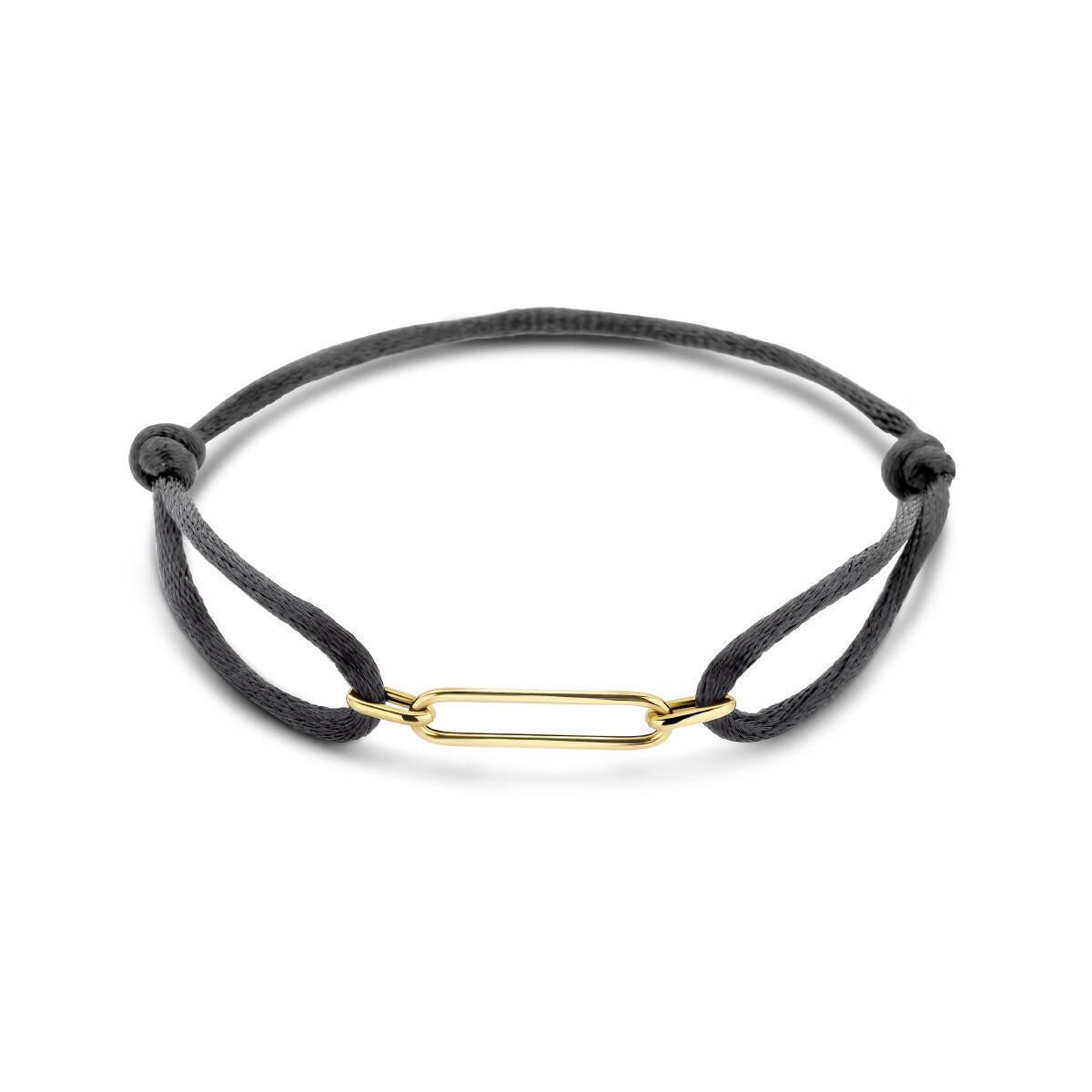 Armband aus 14K Gold mit schwarzem Nylonband und satiniertem, länglichem Element