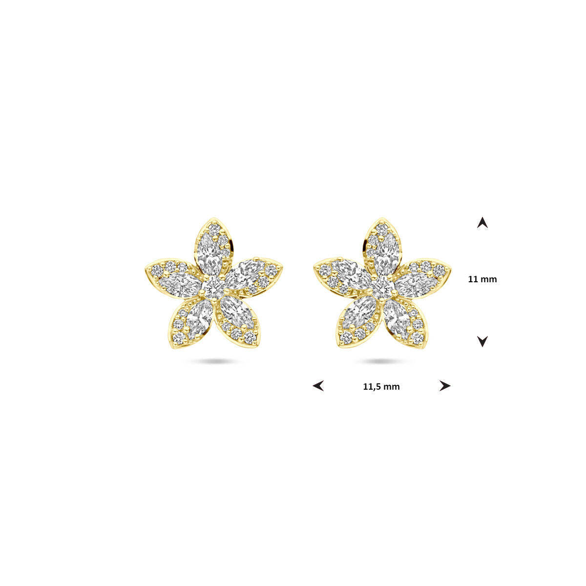 Ohrstecker Blume Diamant 0,84 ct (2x 0,42 ct) H SI 11 mm 14K Gelbgold