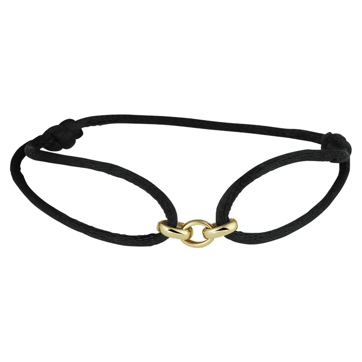 Armband aus 14K Gold mit schwarzem Satinband und einem zentralen goldenen Element