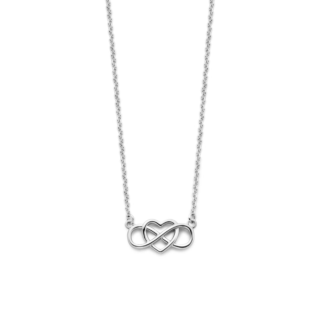 Collier mit Herz- und Unendlichkeitssymbol aus rhodiniertem Silber, Länge 42 + 3 cm