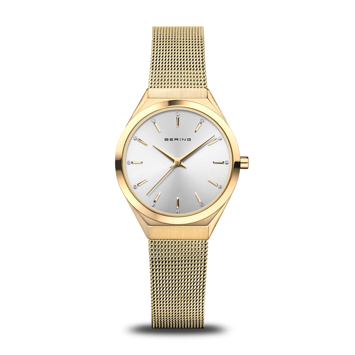 Damenarmbanduhr mit silbernem Zifferblatt und goldenem Mesh-Armband