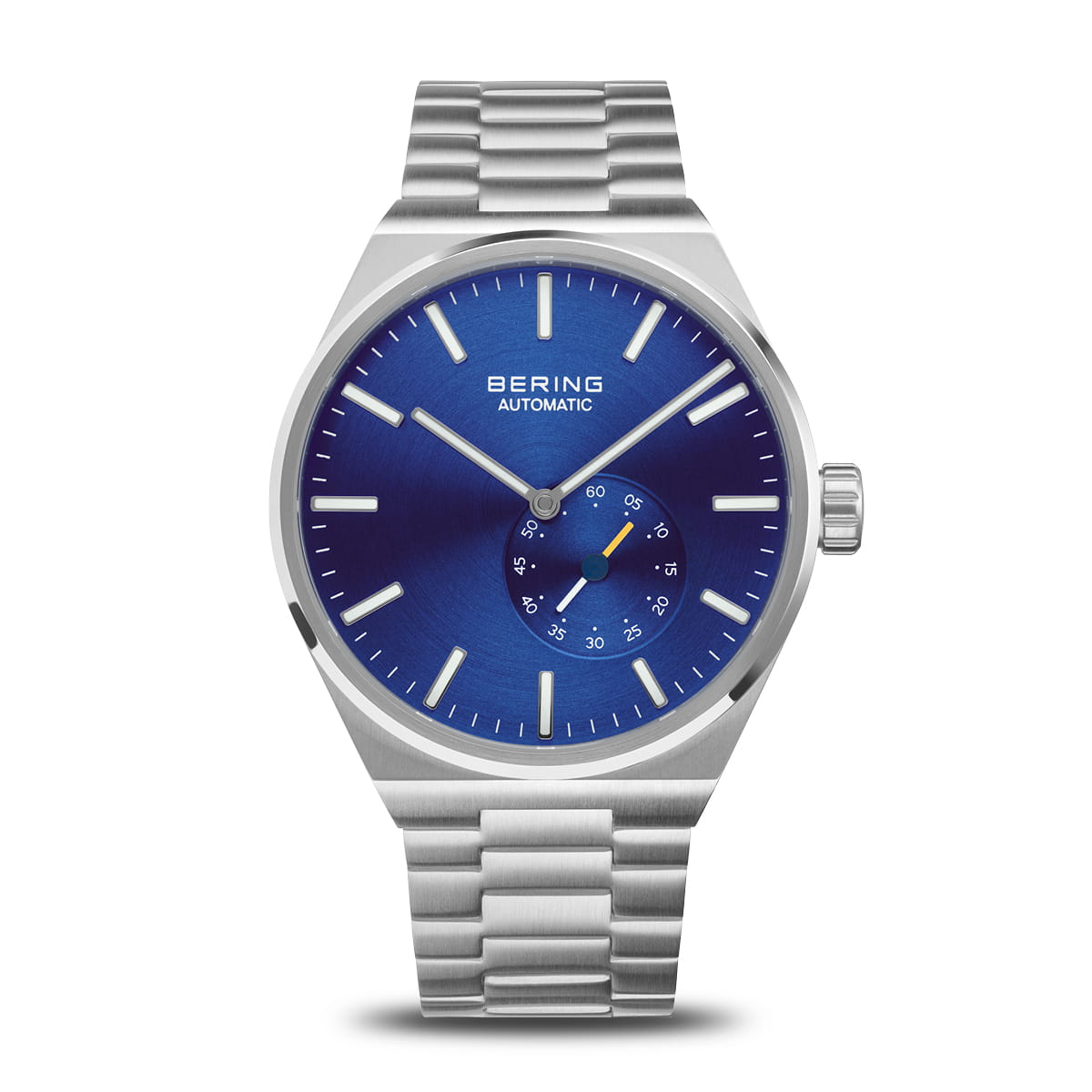 Herrenarmbanduhr mit blauem Zifferblatt, silbernem Gehäuse und Edelstahl-Mesh-Armband