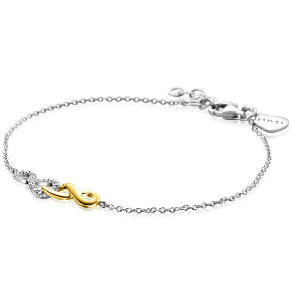 Armband aus Silber mit unendlichem Symbol in Gold und kleinen Zirkonia-Steinen