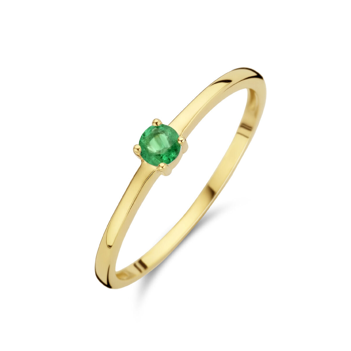 Ring aus 14K Gelbgold mit rundem Smaragd als Geburtsstein für Mai
