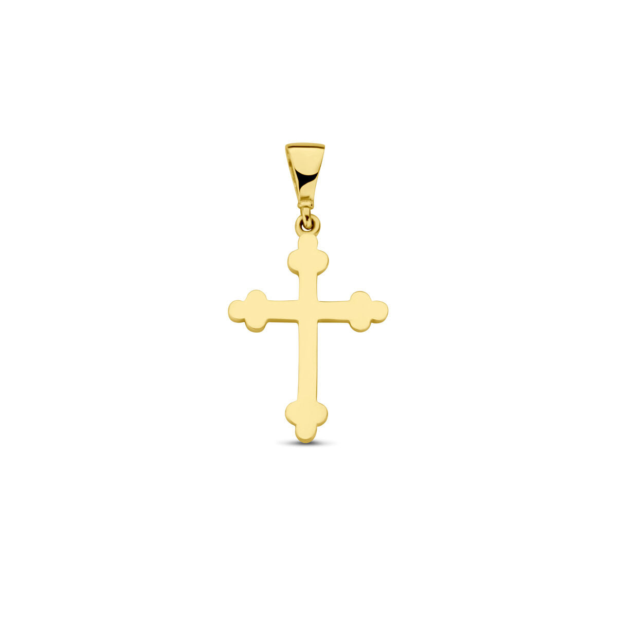 Hänger in Form eines Kreuzes aus 14K Gelbgold mit glatter Oberfläche und feinem Anhänger.