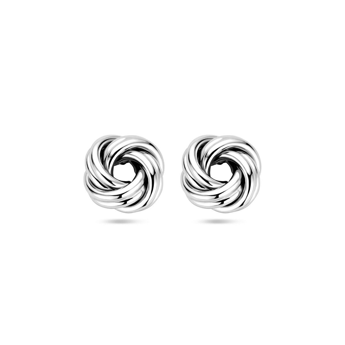 Ohrstecker aus rhodiniertem Silber in Knotenform mit geschwungenen Linien