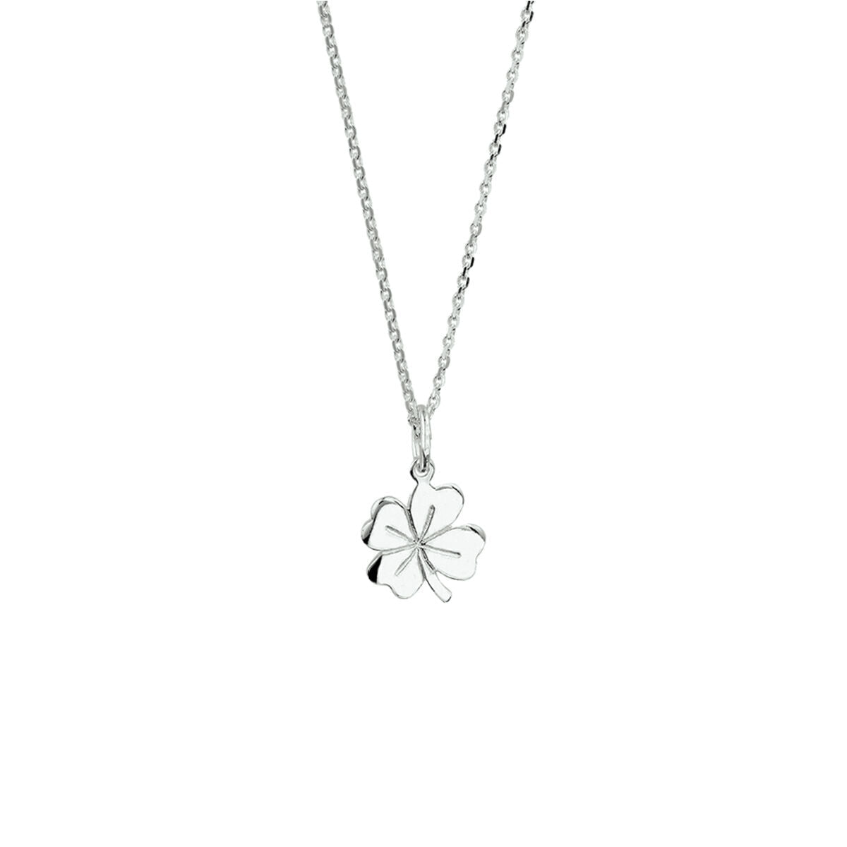 Collier mit klarem, silbernem Anhänger in Form eines Kleeblatts und feiner Kette