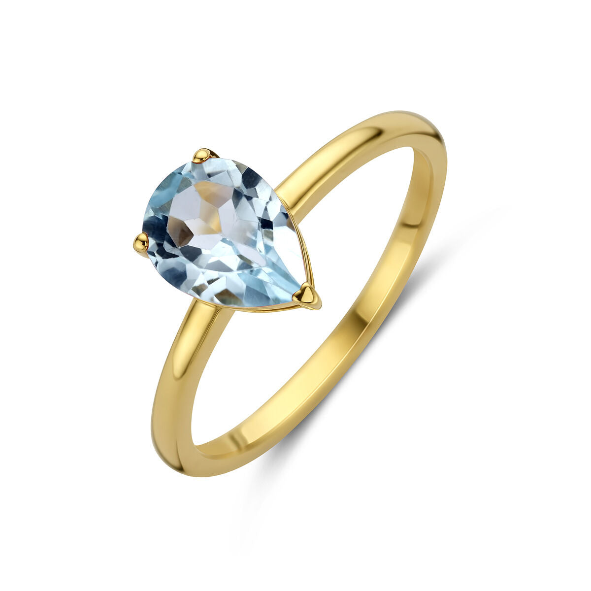 Ring aus 14K Gelbgold mit tropfenförmigem blauen Topas