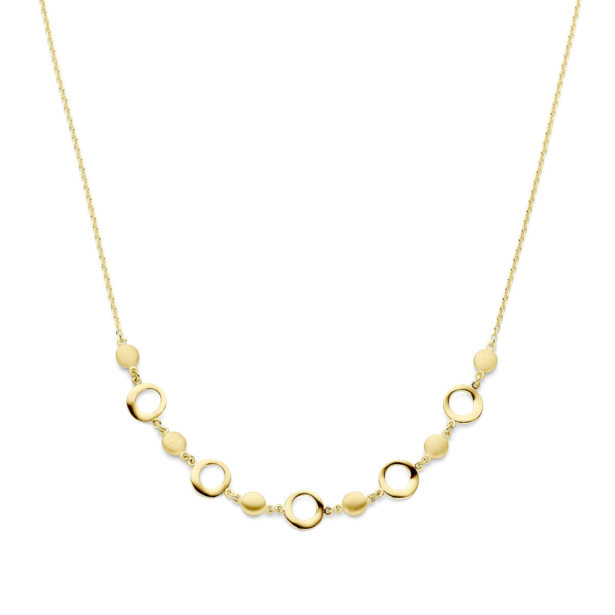 Collier aus 14K Gelbgold mit matten und polierten Elementen in runder Form