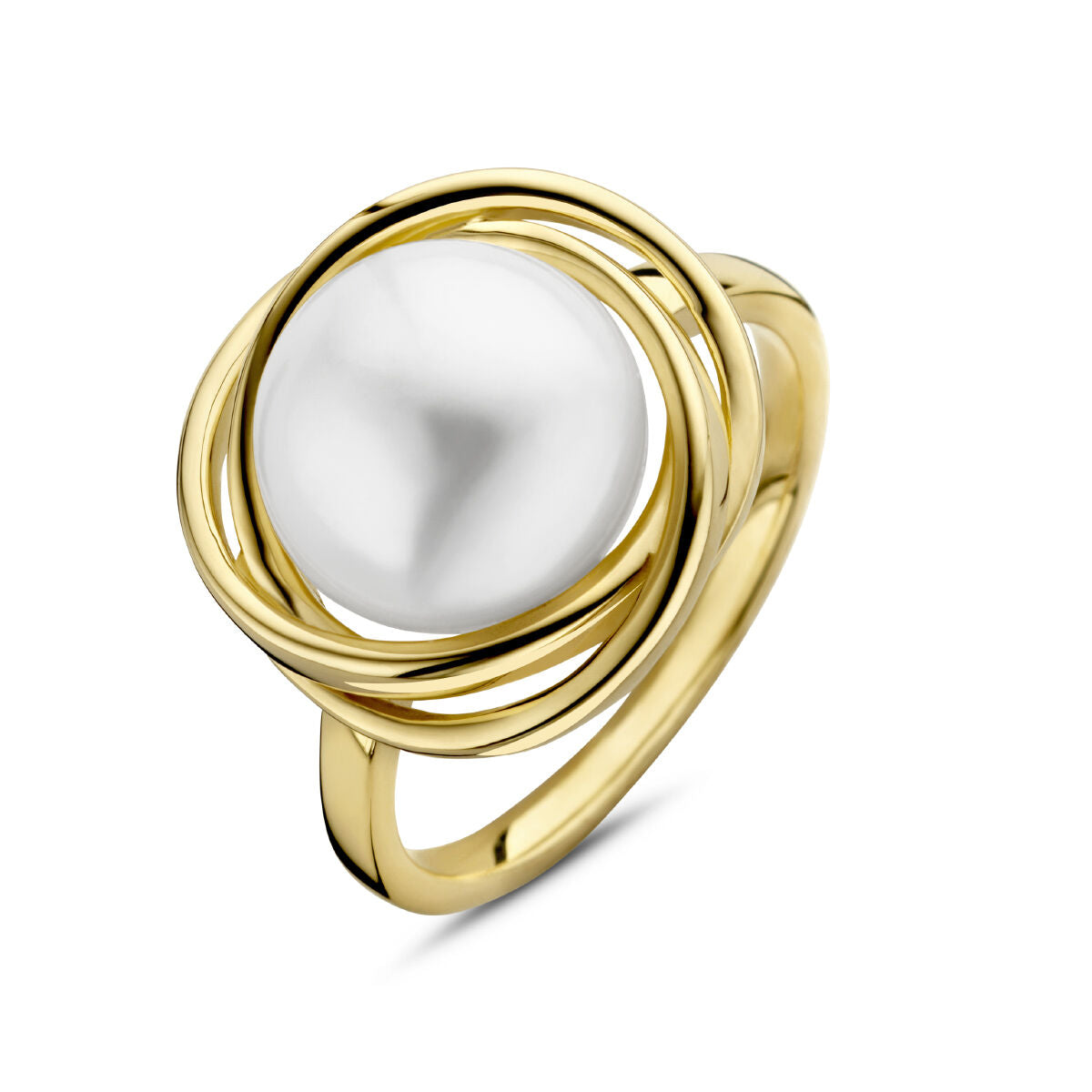 Ring aus 14K Gelbgold mit einer großen, runden Perle in der Mitte