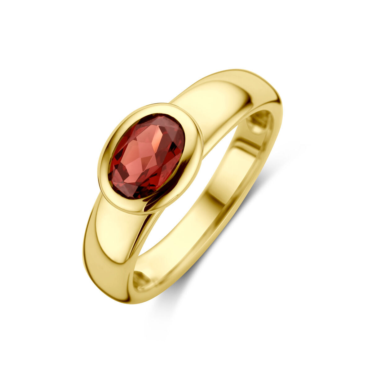 Ring aus 14K Gelbgold mit ovalem Granat-Edelstein
