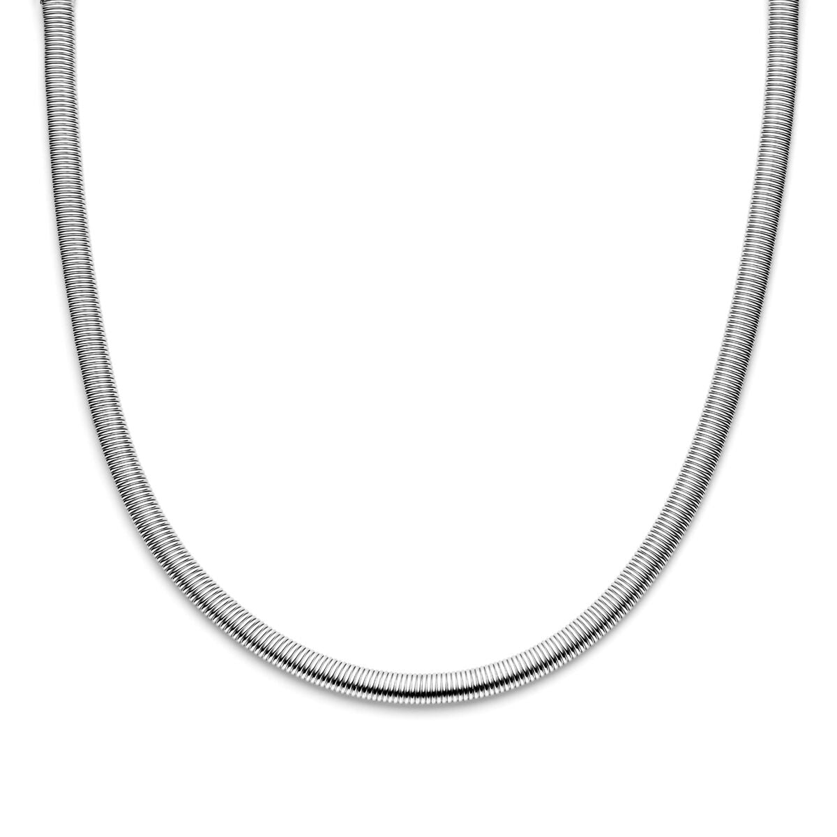 Collier mit 8,0 mm Breite, 45 cm lang, aus rhodiniertem Silber mit großem Federringverschluss
