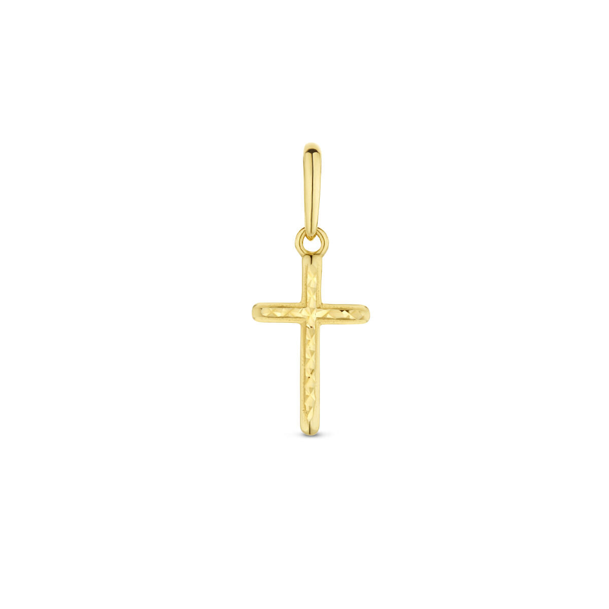 Hänger in Form eines Kreuzes aus 14K Gelbgold mit diamantierter Oberfläche