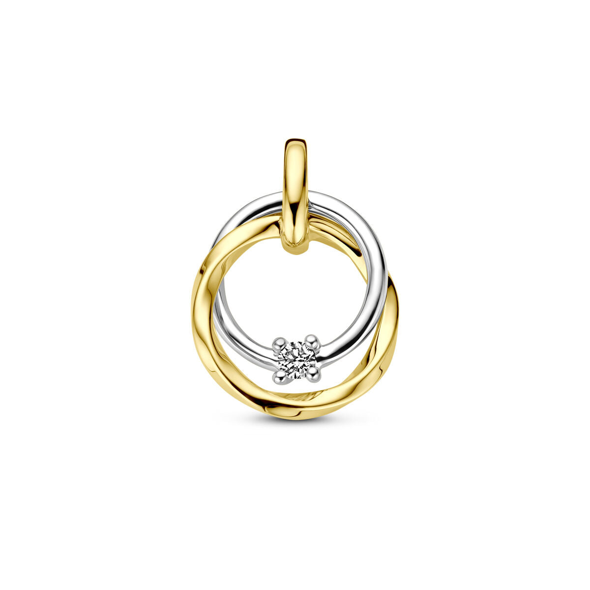 Hänger aus 14K bicolor Gold mit gelben und weißen Ringen und einem Diamanten von 0,03 ct