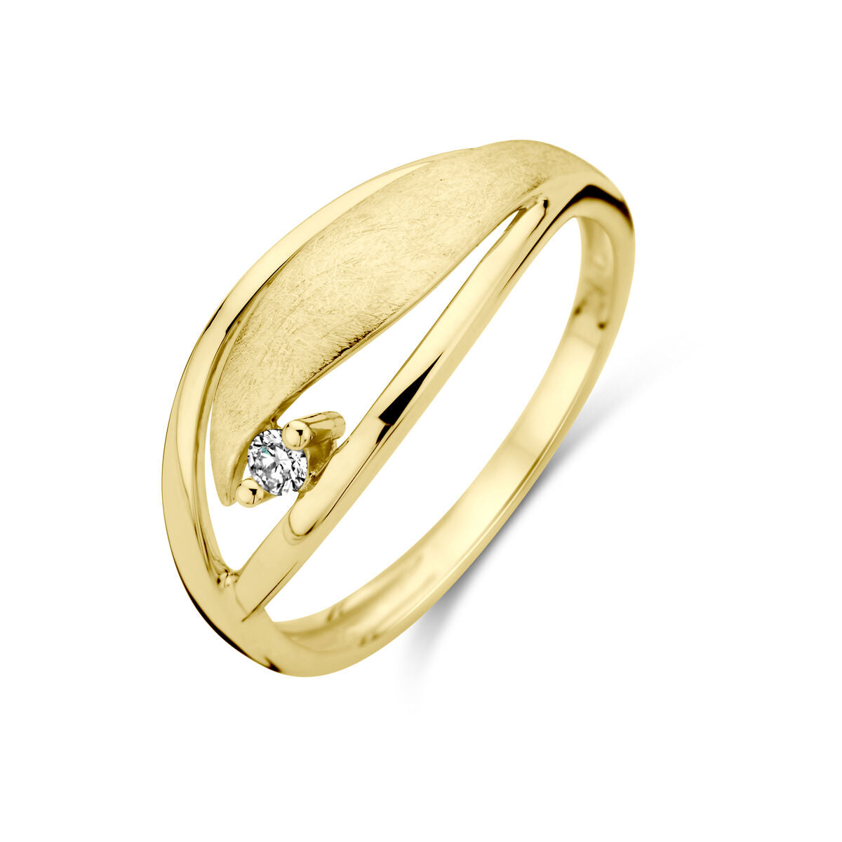 Ring aus 14K Gelbgold mit mattem und poliertem Finish sowie einem 0,04 ct Diamanten