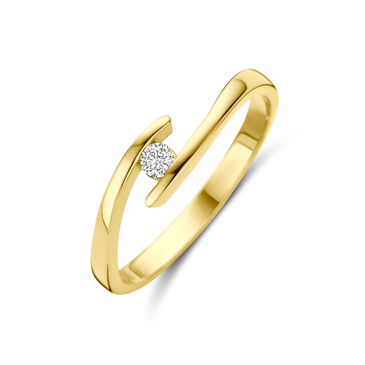 Ring aus 14K Gelbgold mit Zirkonia und geschwungener Form