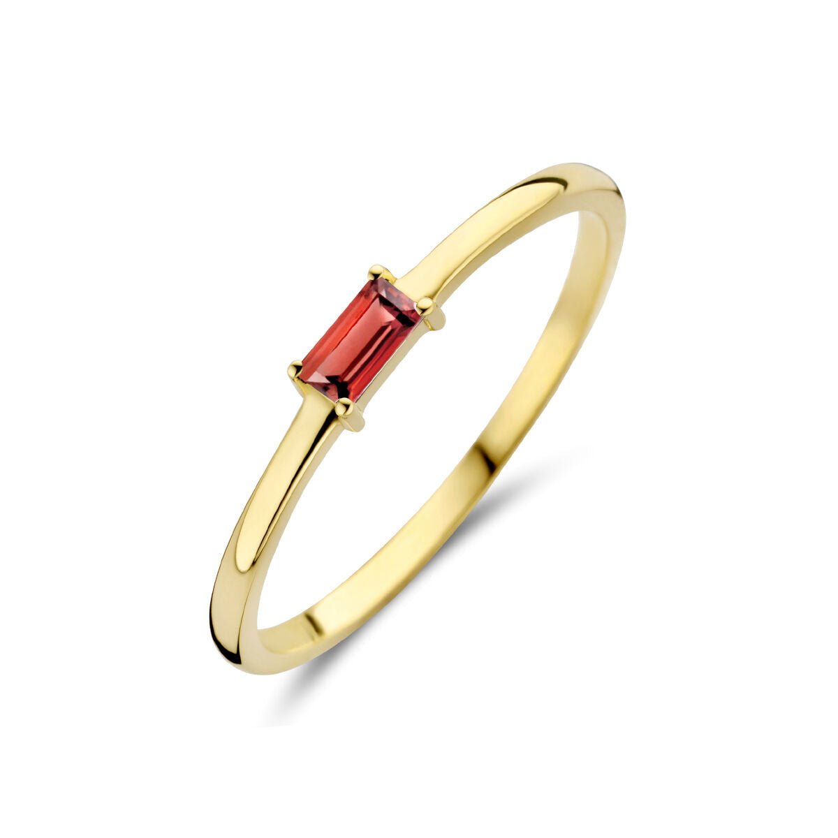 Ring aus 14K Gelbgold mit rechteckigem Granat als Geburtsstein für Januar