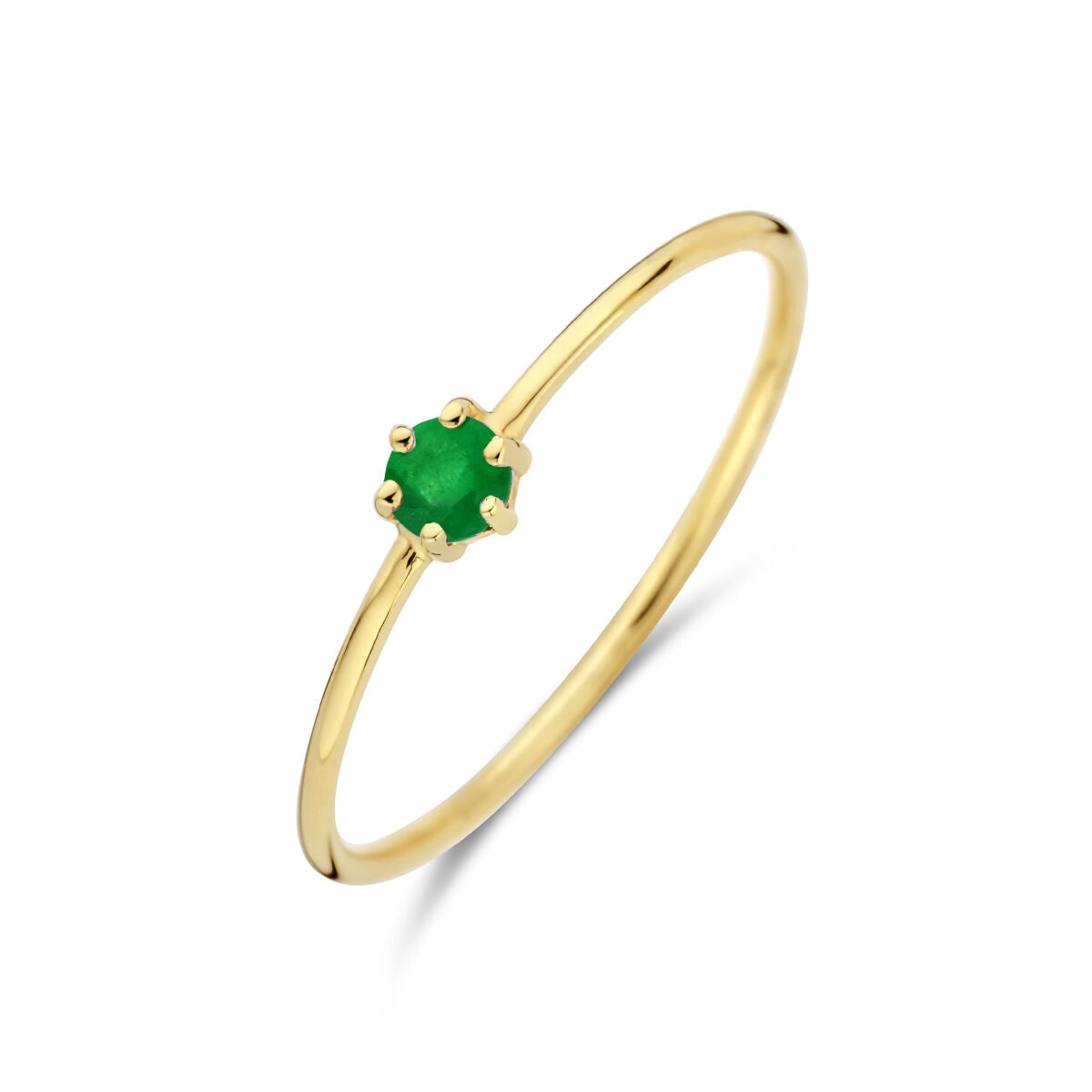 Ring aus 14K Gelbgold mit grünem Smaragd als Geburtsstein für Mai