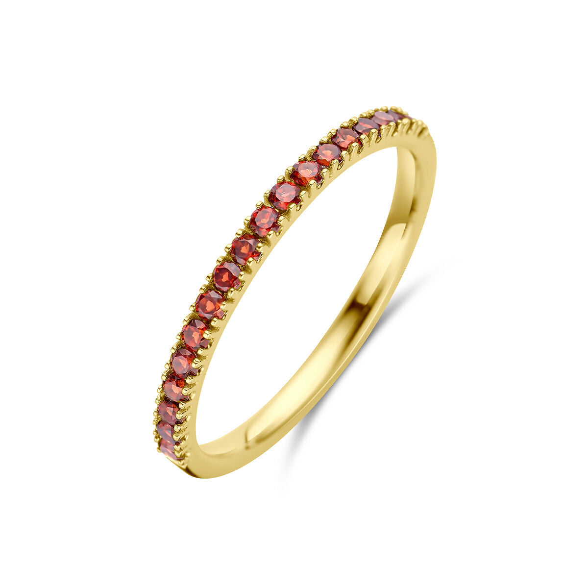 Ring aus 14K Gelbgold mit roten Granatsteinen in einer Reihe angeordnet