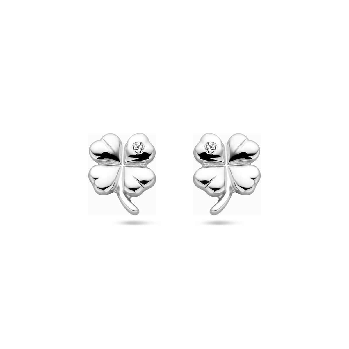 Ohrstecker in Form eines vierblättrigen Kleeblattes mit Zirkonia, rhodiniertem Silber