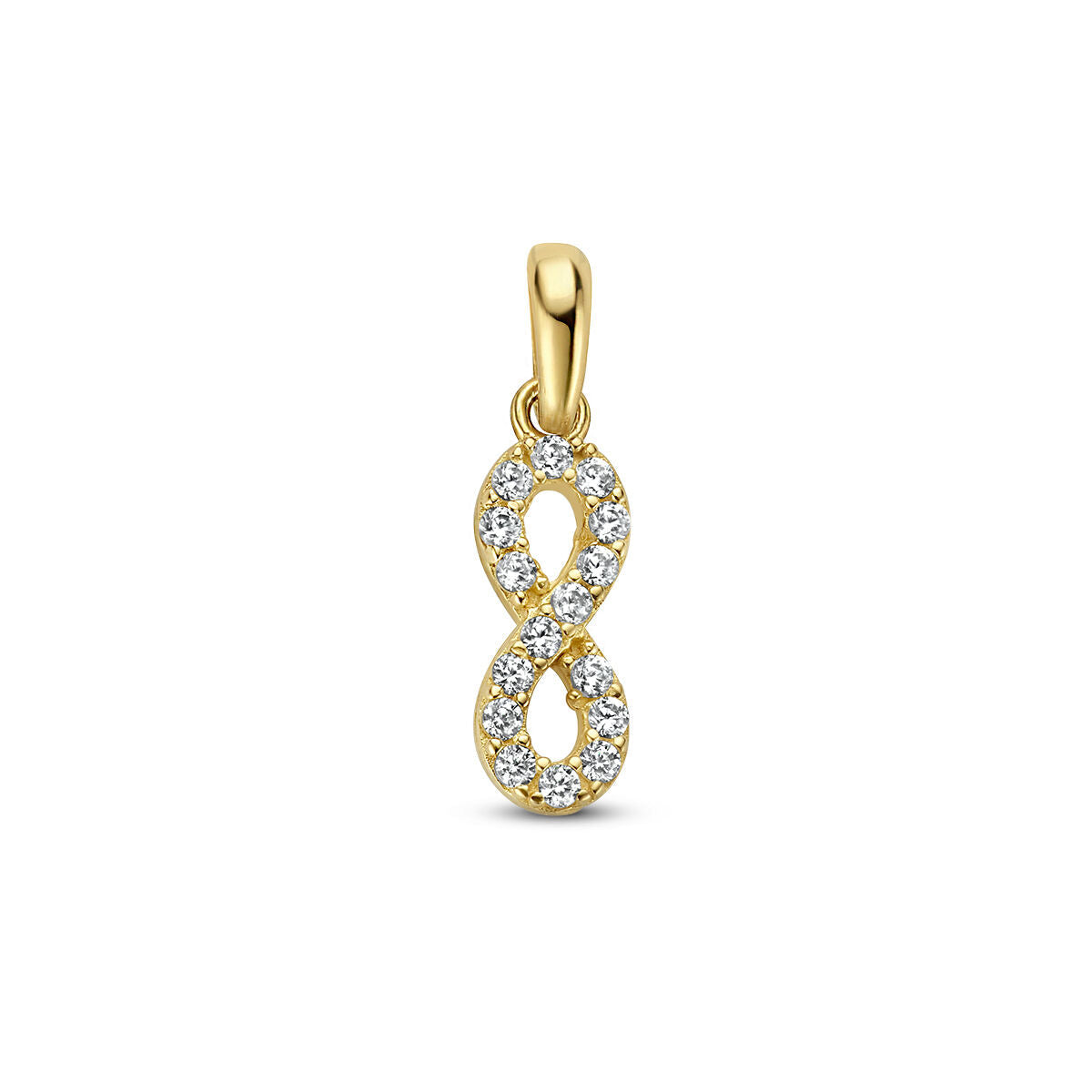 Hänger in Form einer Unendlichkeitsschleife aus 14K Gelbgold mit Zirkonia-Steinen