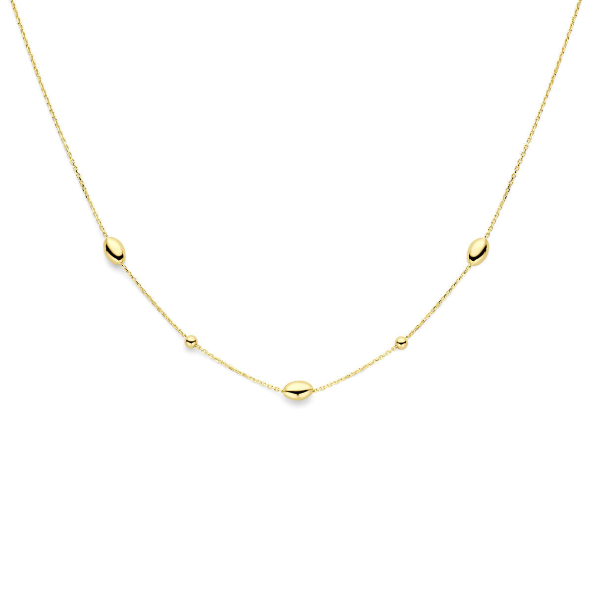Halskette aus 14K Gold mit ovalen und runden Elementen in gleichmäßiger Anordnung