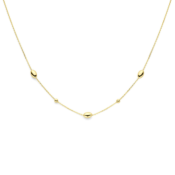Gold Damenhalskette Ovale und Kugeln 14K