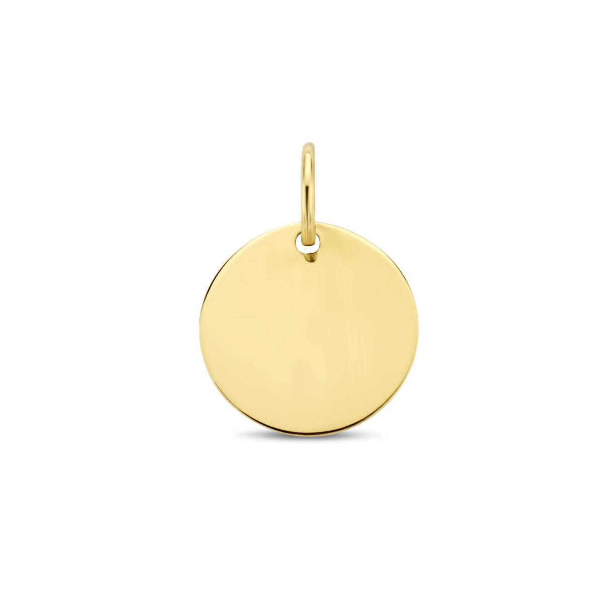 Runde Gravuranhänger aus 14K Gelbgold mit glatter, glänzender Oberfläche