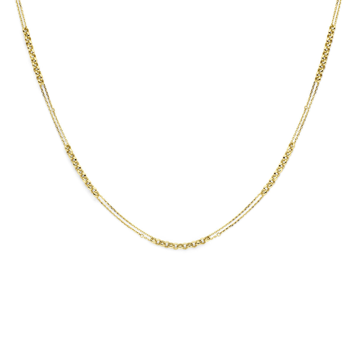Halskette aus 14K Gold mit feinen, alternierenden Gliedern und einer glänzenden Oberfläche
