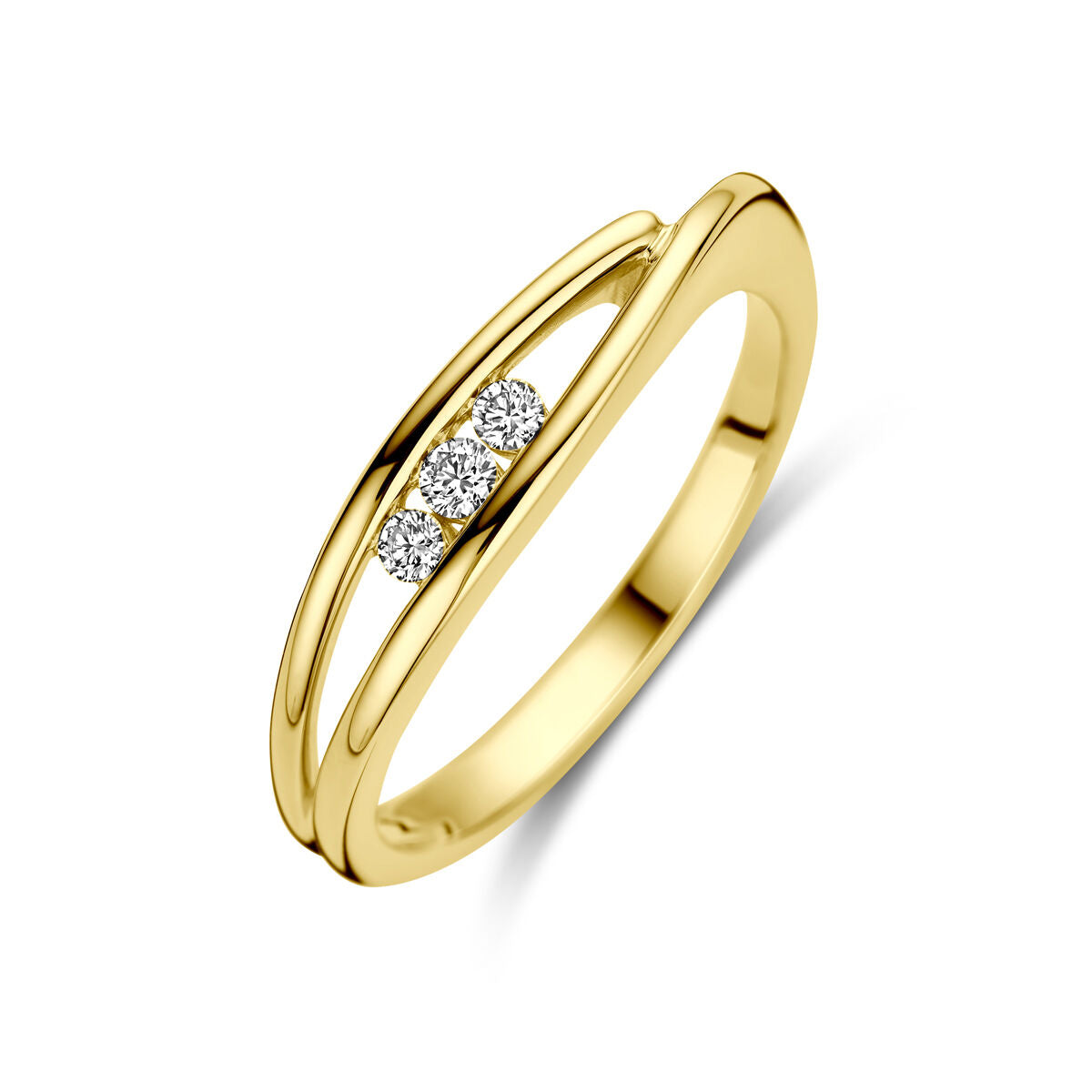 Ring aus 14K Gelbgold mit drei Diamanten (0,10 ct) in einer geschwungenen Form