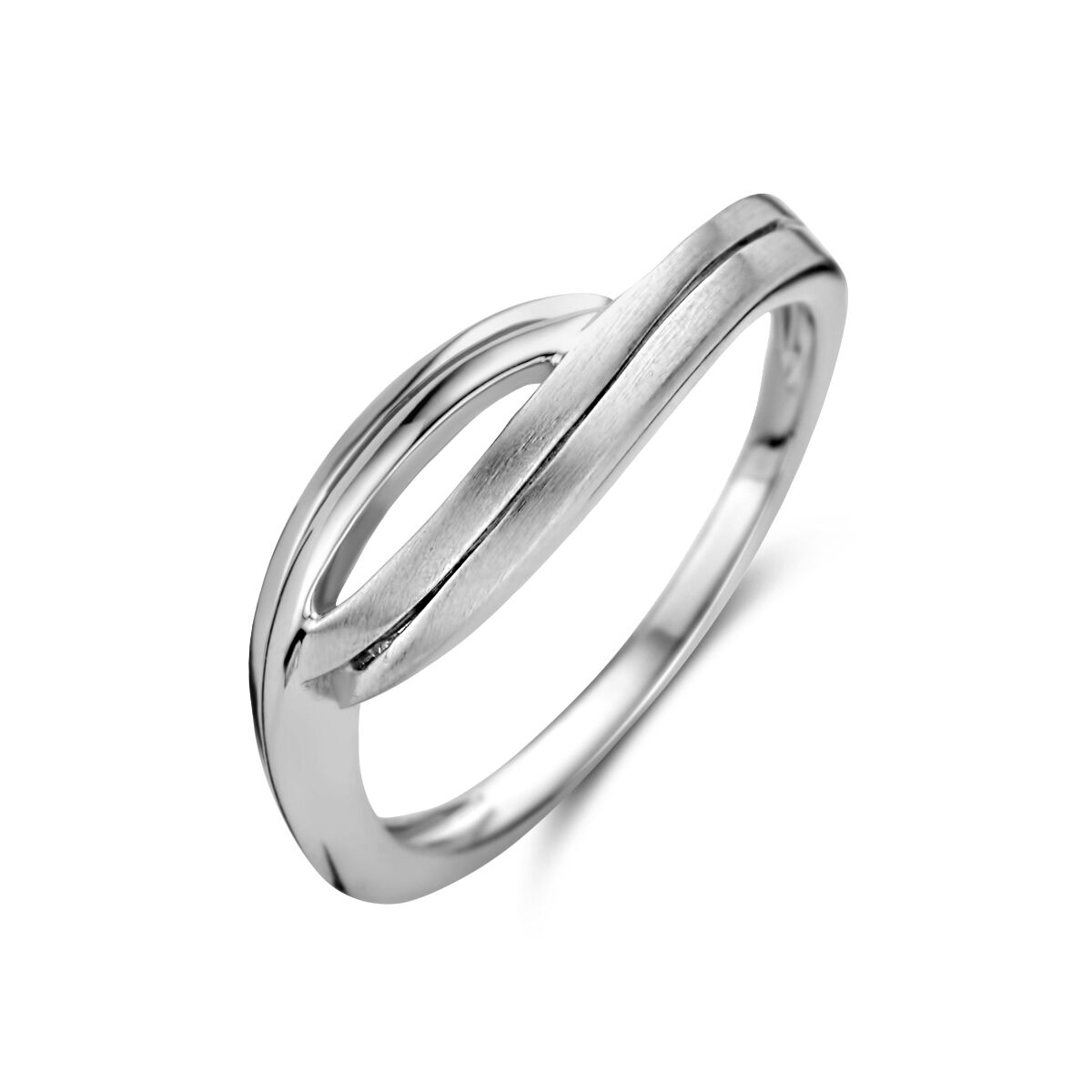 Ring aus rhodiniertem Silber mit mattem und poliertem Finish, geschwungene Form