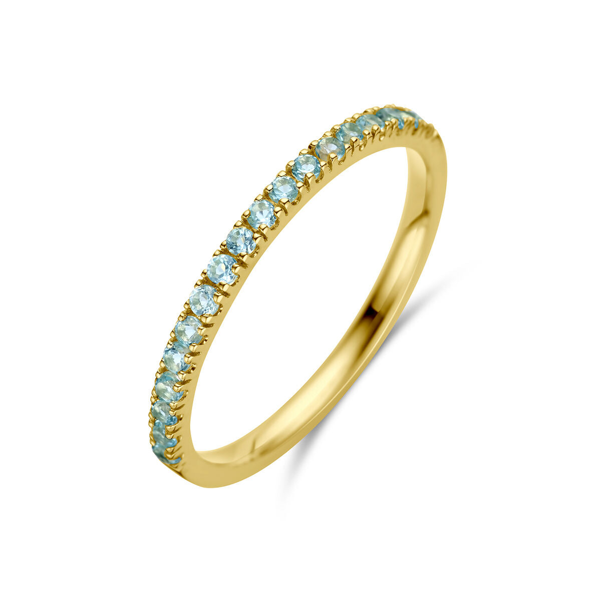 Ring aus 14K Gelbgold mit blauen Topasen als Geburtsstein für Dezember