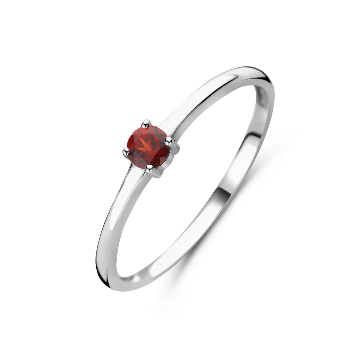 Ring aus rhodiniertem Silber mit rotem Granat als Geburtsstein für Januar