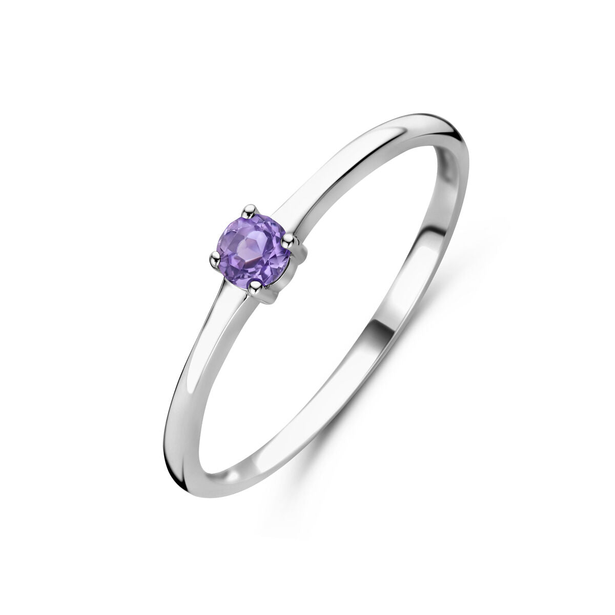 Ring aus rhodiniertem Silber mit leichtem Amethyst als Geburtsstein für Juni