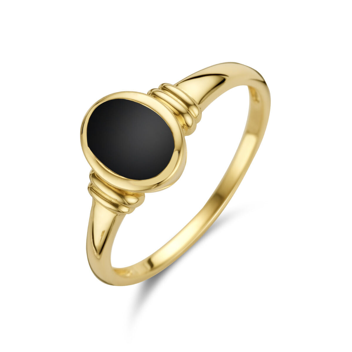 Ring aus 14K Gelbgold mit ovalem Onyxstein in der Mitte
