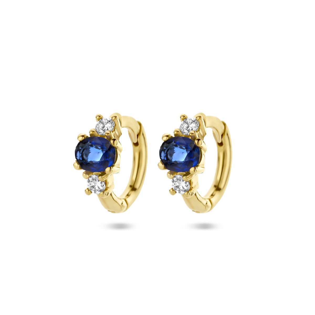 Klapp-Ohrringe aus 14K Gelbgold mit blauen Saphiren und zwei Diamanten von 0,10 ct