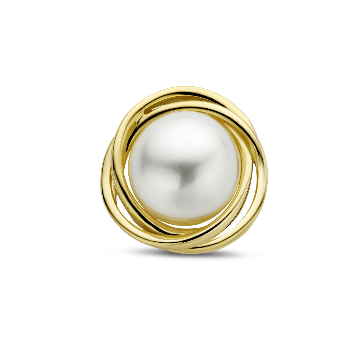 Hänger aus 14K Gelbgold mit einer großen, runden Perle in der Mitte und geschwungenem Design