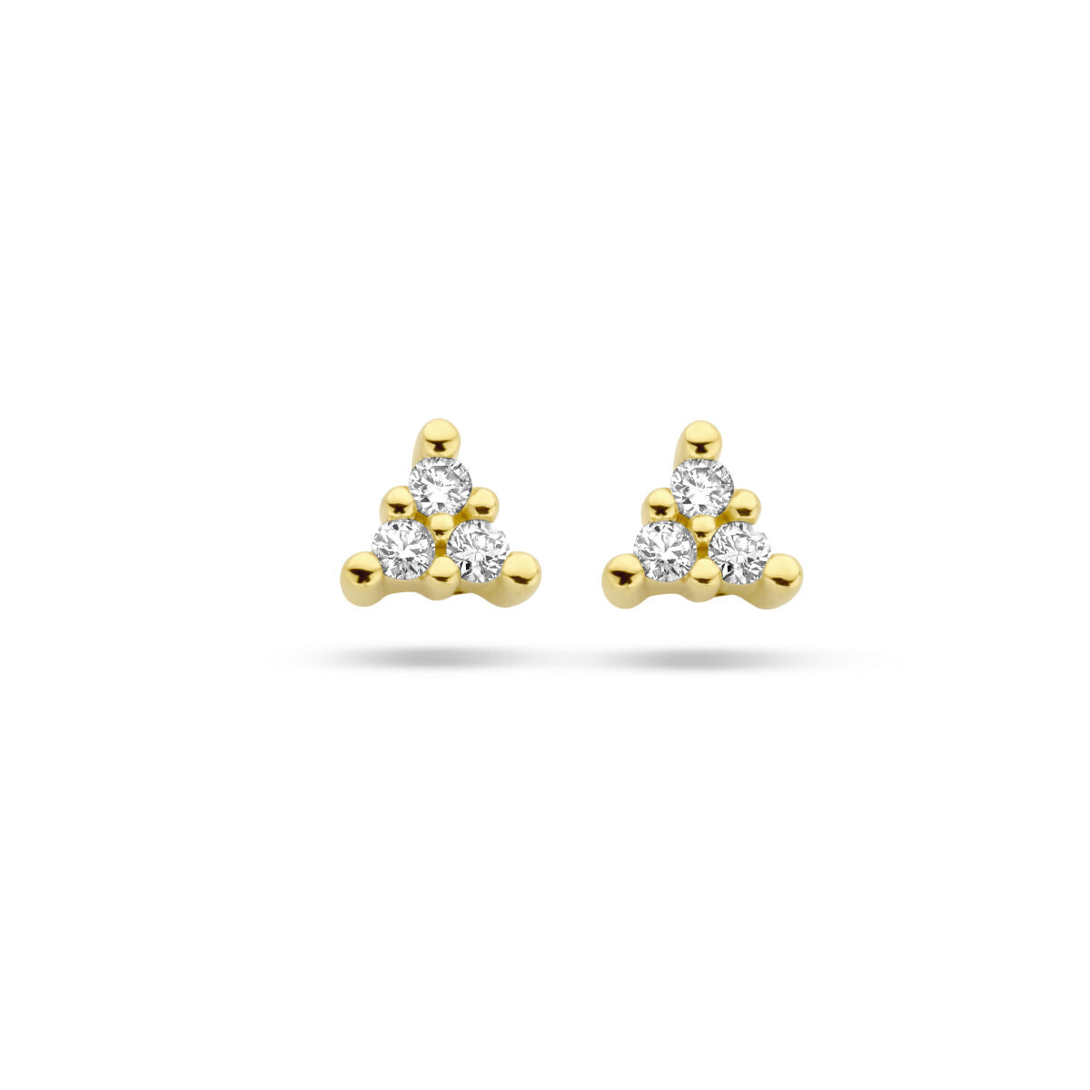 Ohrstecker aus 14K Gelbgold mit drei kleinen Diamanten, insgesamt 0,05 ct, in dreieckiger Anordnung