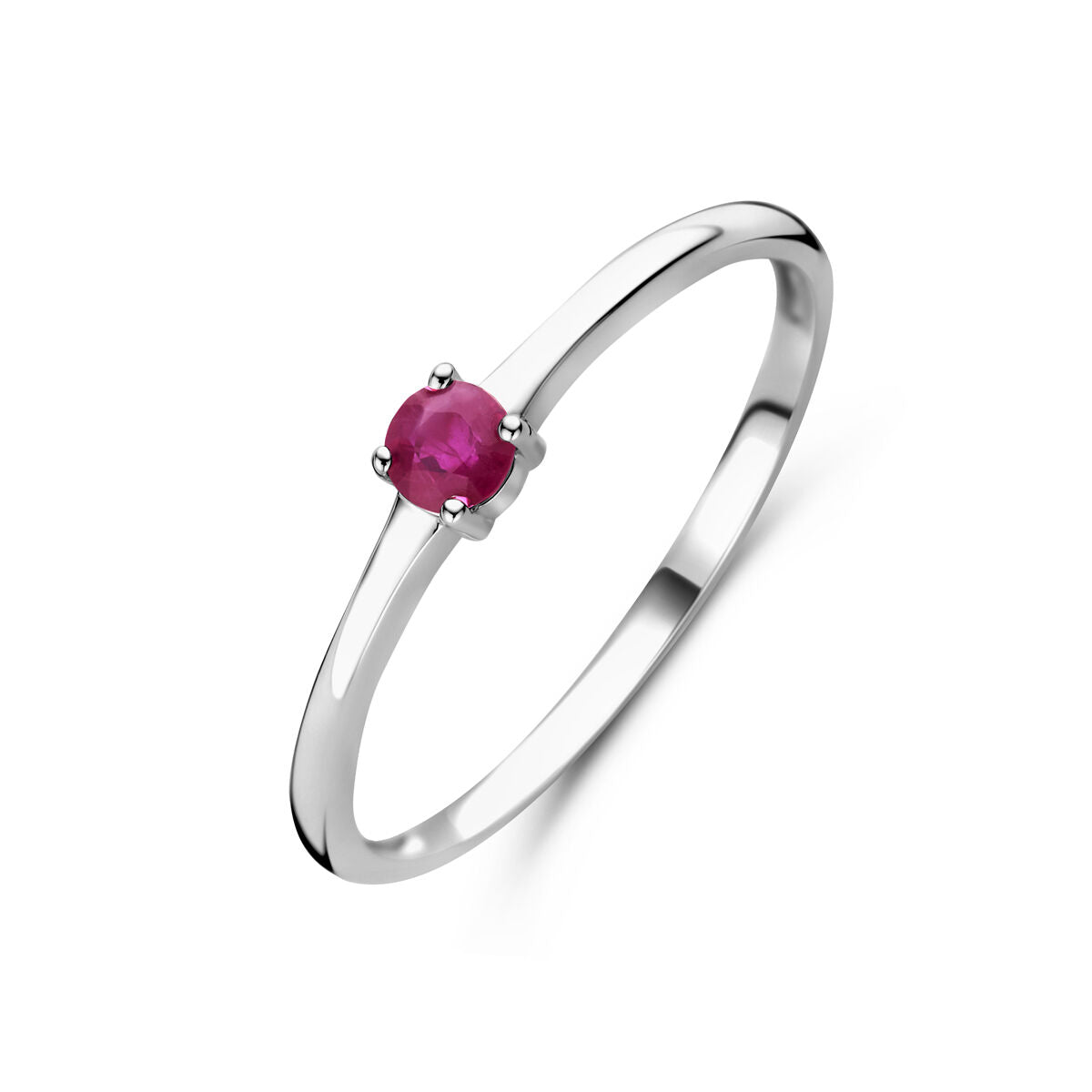 Ring aus rhodiniertem Silber mit rotem Rubin als Geburtsstein für Juli