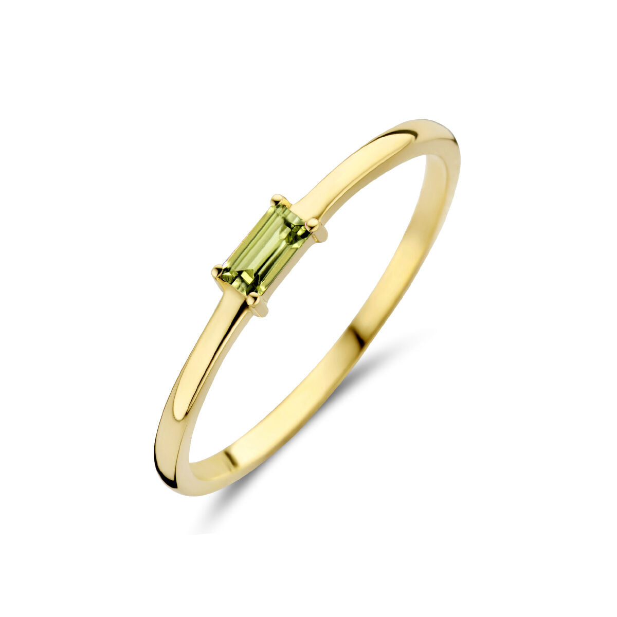 Ring aus 14K Gelbgold mit rechteckigem Peridot in der Mitte