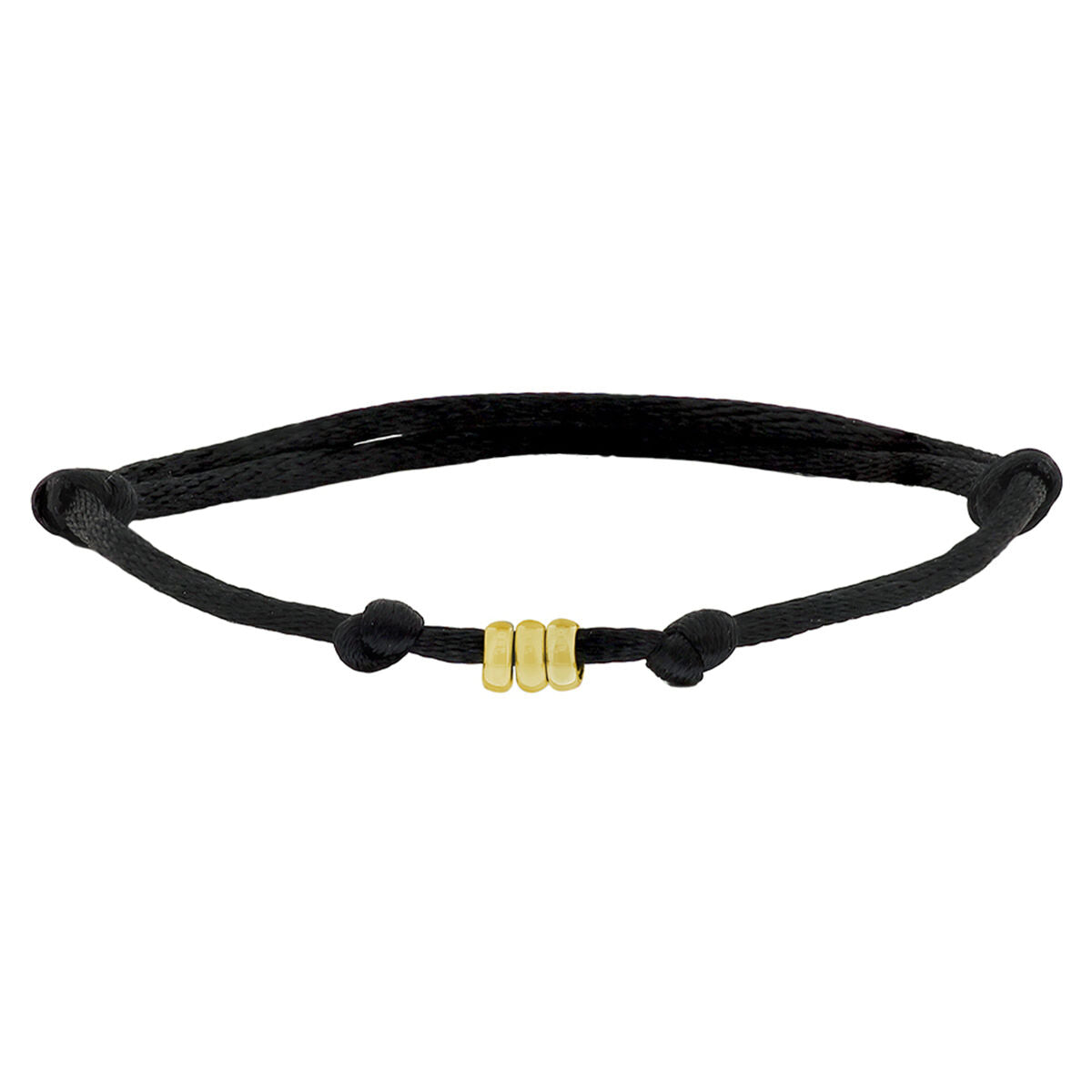 Armband aus 14K Gold mit schwarzem Satinband und drei goldenen Elementen