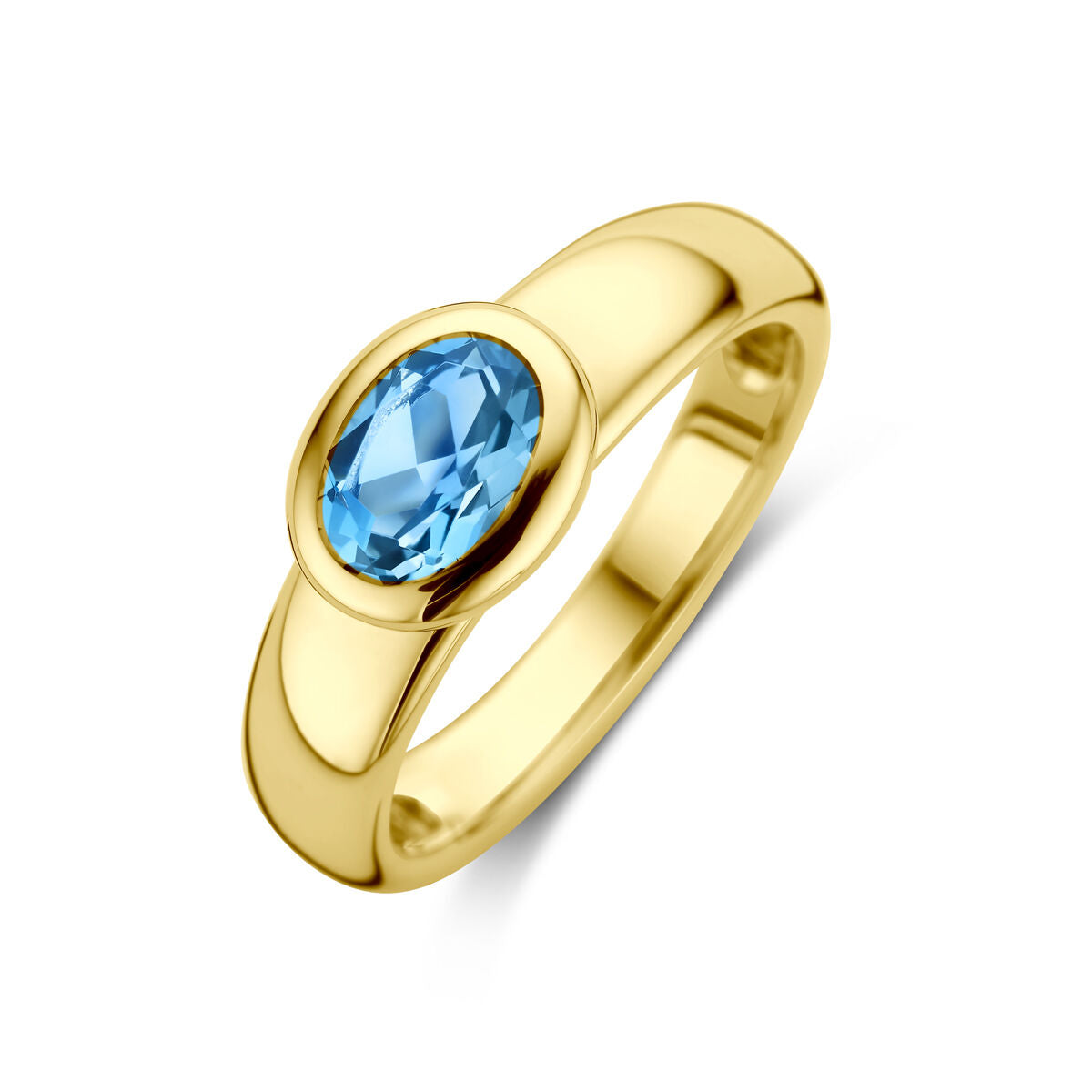 Ring aus 14K Gelbgold mit ovalem London Blue Topas
