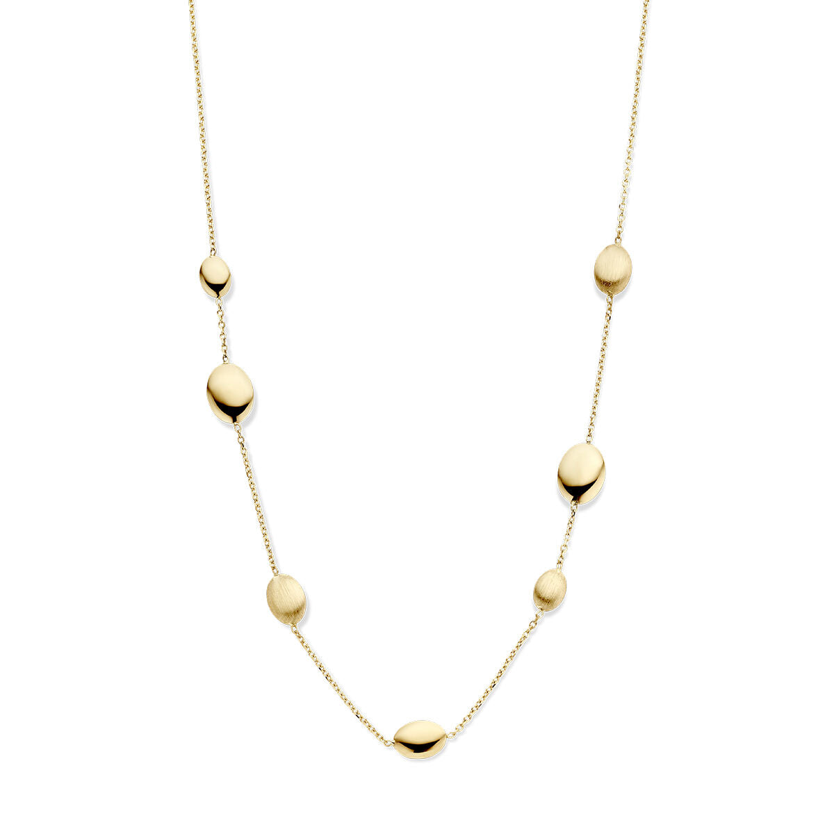 Collier aus 14K Gelbgold mit polierten und matten, ovalen Elementen in 43 cm Länge