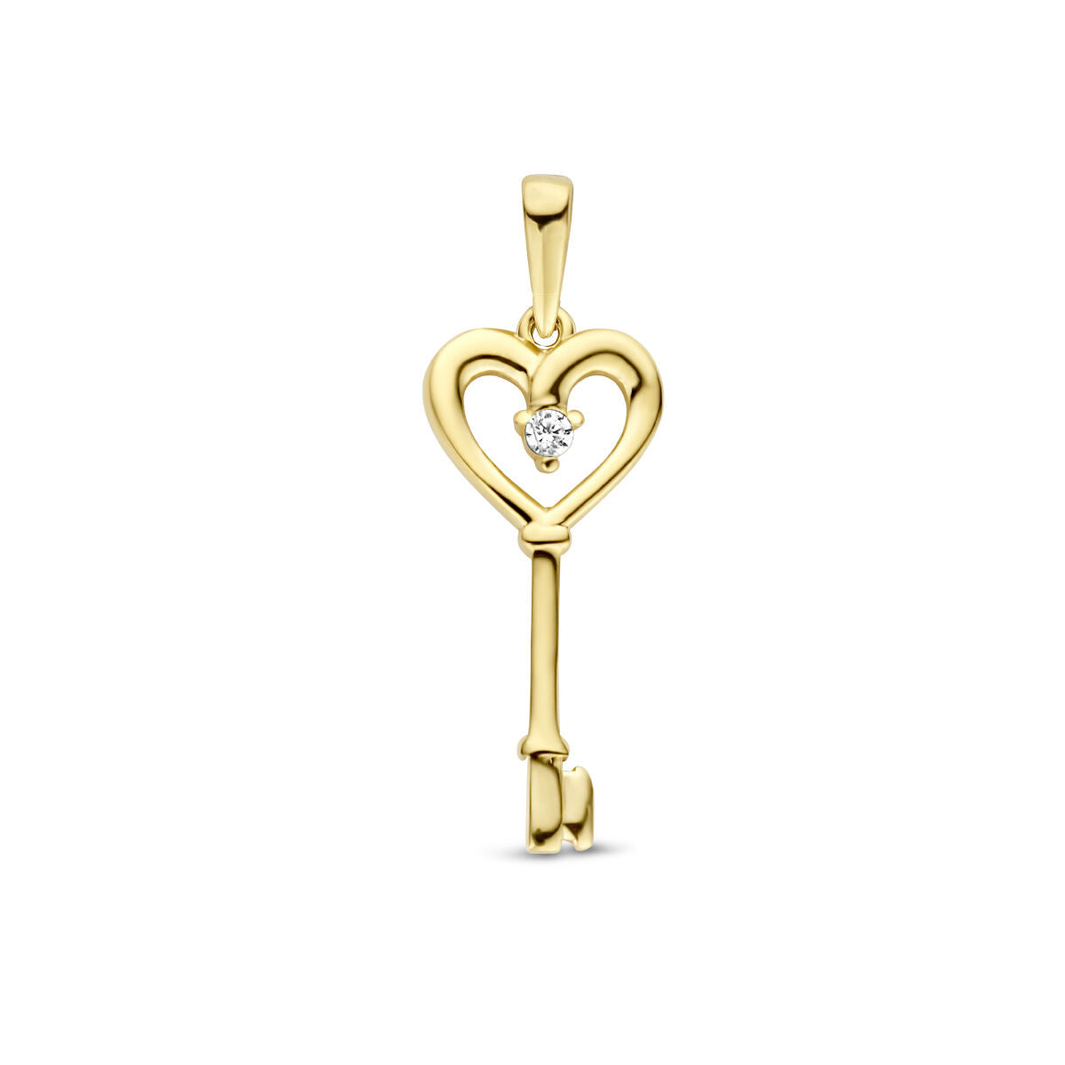 Hänger in Herz- und Schlüssel-Design aus 14K Gelbgold mit Zirkonia-Stein