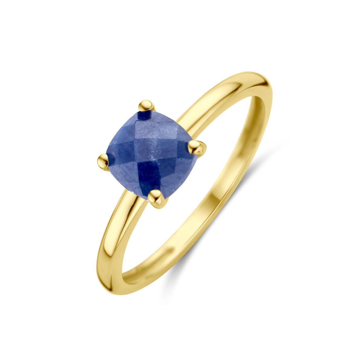 Ring aus 14K Gelbgold mit facettiertem blauen Saphir in quadratischer Form