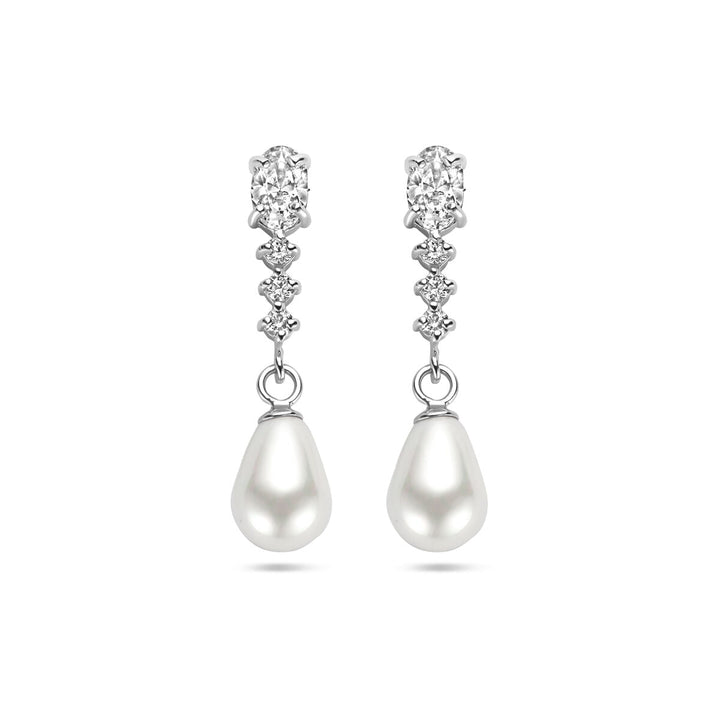Ohrringe aus rhodiniertem Silber mit Zirkonia und Perlen
