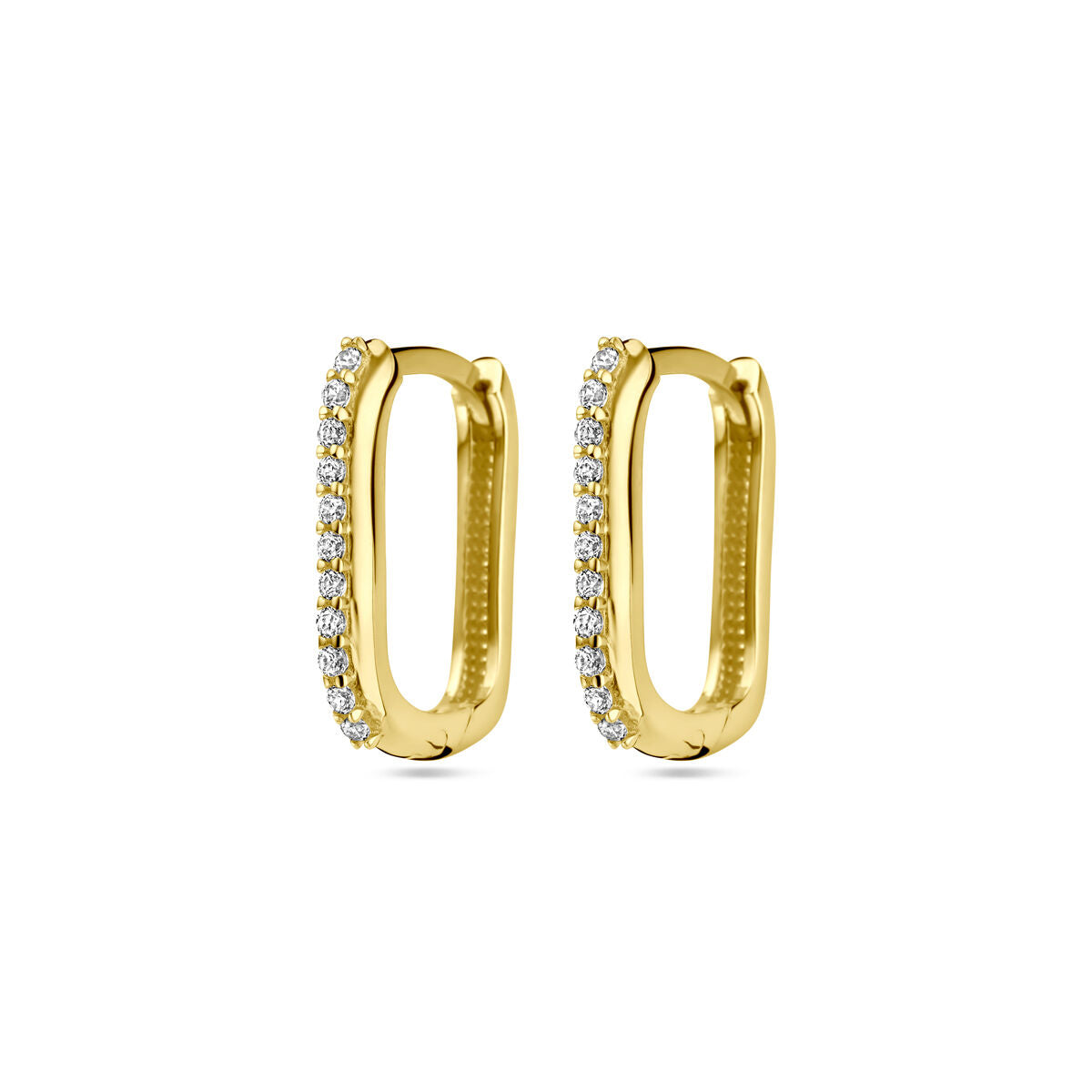 Klapp-Ohrringe aus 14K Gelbgold mit Zirkonia-Steinen in einer schmalen, rechteckigen Form