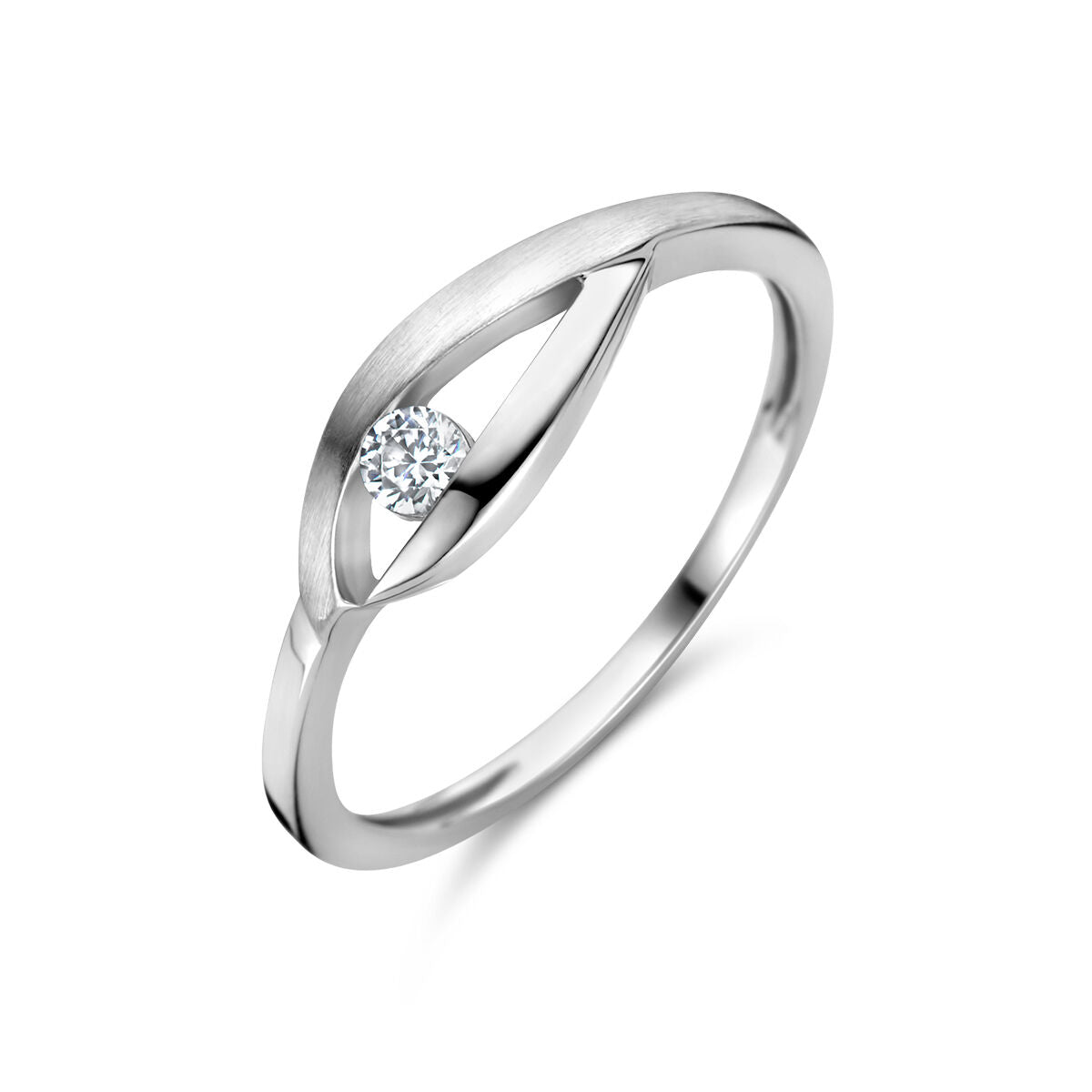 Ring aus rhodiniertem Silber mit mattem und poliertem Finish, Zirkonia in Tropfenform