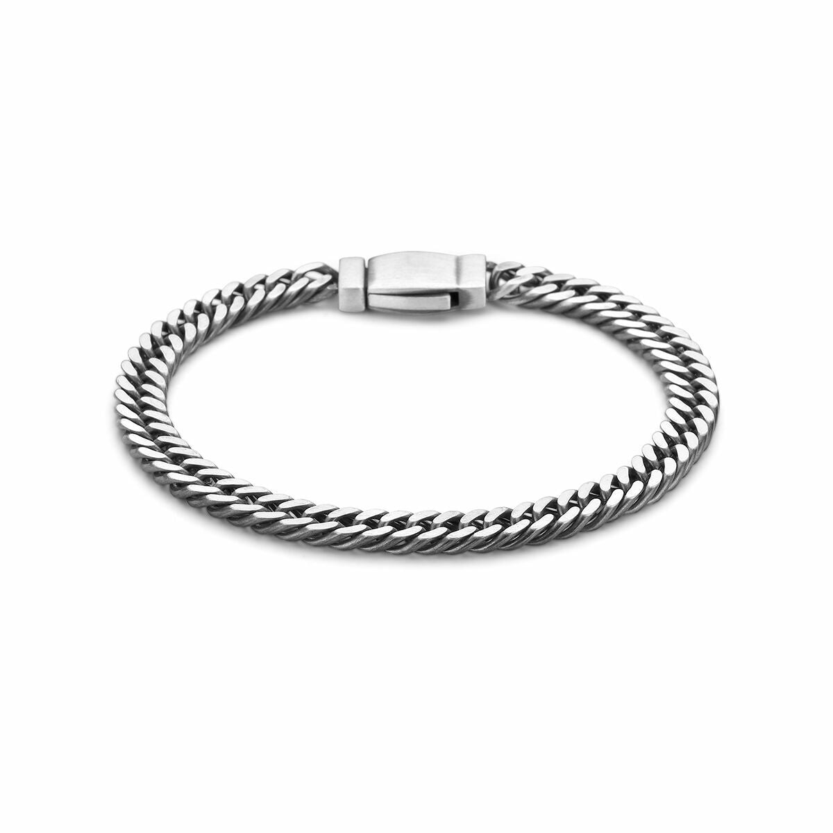 Herrenarmband aus oxidiertem Silber mit einer Breite von 6,7 mm und gedrehtem Design