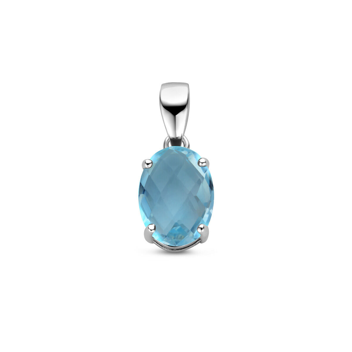 Hänger mit ovalem, facettiertem blauen Topas in rhodiniertem Silber